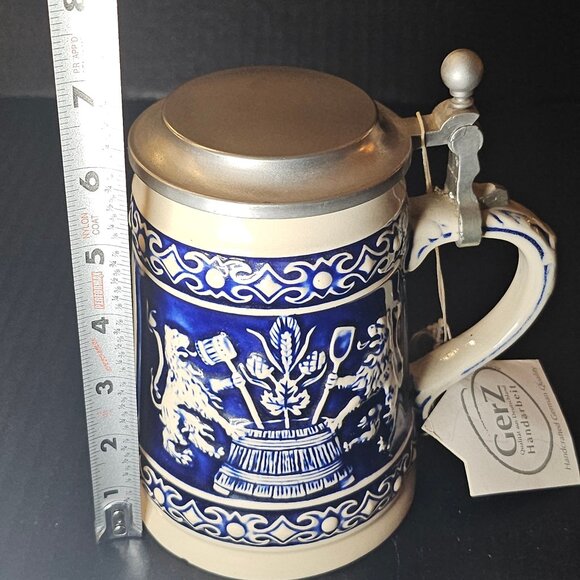 Vtg. Gerz German Zinc Lidded Beer Stein Cobalt Blue Koptenumab Gotterhalt's - Picture 11 of 12